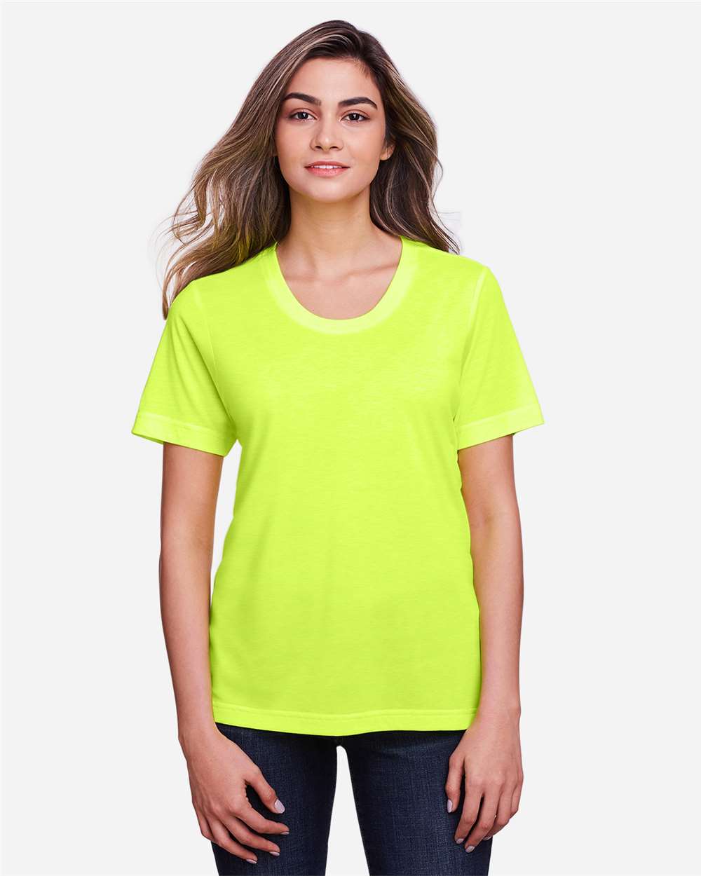 Women's Fusion ChromaSoft™ Performance T-Shirt - OnModelFront - B273A7162 - Safety Yellow