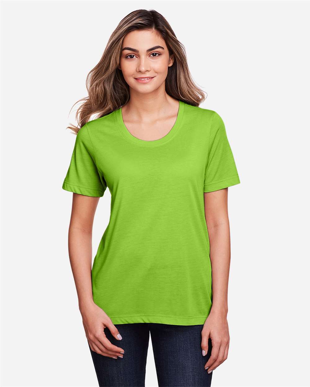 Women's Fusion ChromaSoft™ Performance T-Shirt - OnModelFront - B273A7172 - Acid Green