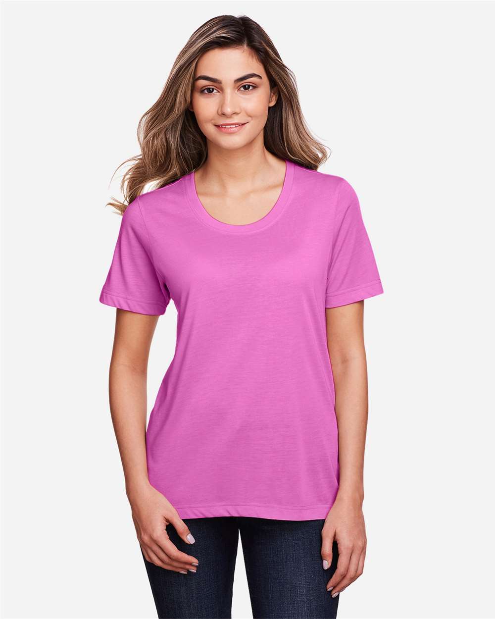 Women's Fusion ChromaSoft™ Performance T-Shirt - OnModelFront - B273A7302 - Charity Pink