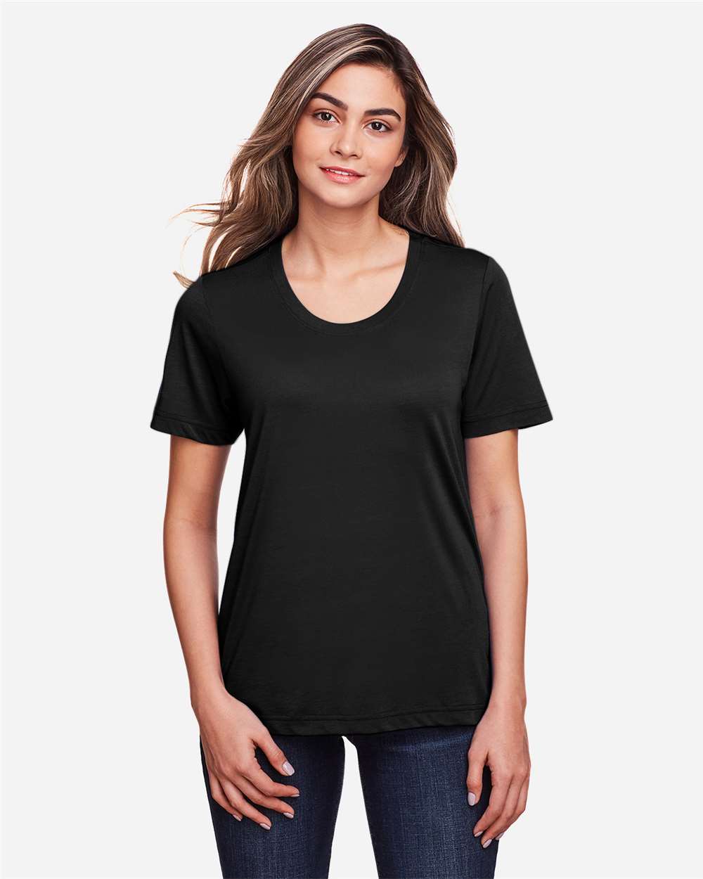 Women's Fusion ChromaSoft™ Performance T-Shirt - OnModelFront - B273A7502 - Black