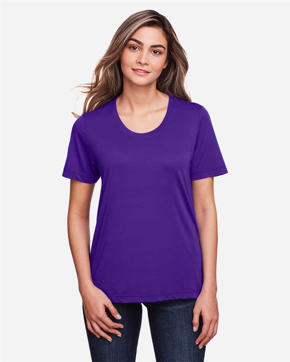 Women's Fusion ChromaSoft™ Performance T-Shirt - OnModelFront - B273A7672 - Campus Purple