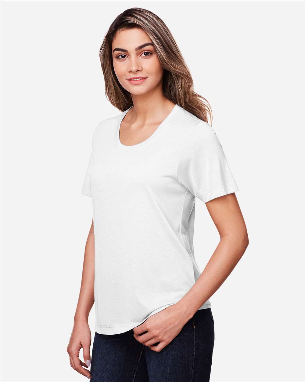 Women's Fusion ChromaSoft™ Performance T-Shirt - OnModelSide - B273A7002 - White