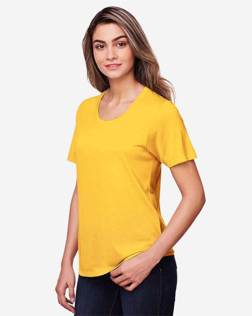 Women's Fusion ChromaSoft™ Performance T-Shirt - OnModelSide - B273A7122 - Campus Gold