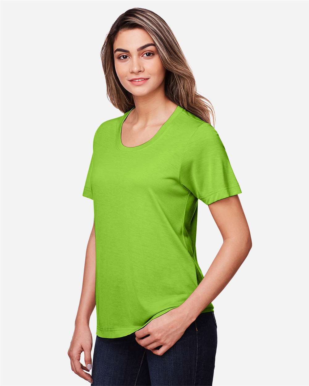 Women's Fusion ChromaSoft™ Performance T-Shirt - OnModelSide - B273A7172 - Acid Green