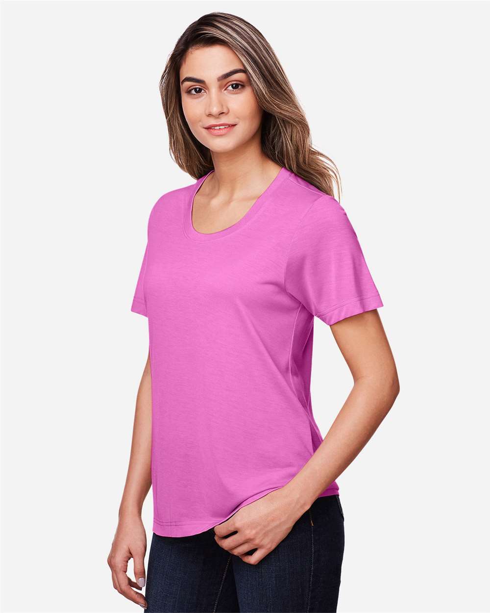 Women's Fusion ChromaSoft™ Performance T-Shirt - OnModelSide - B273A7302 - Charity Pink