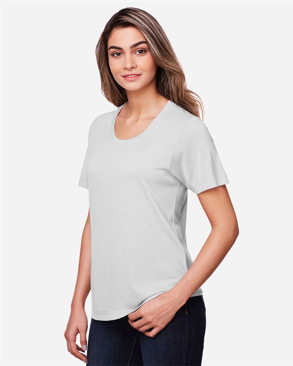 Women's Fusion ChromaSoft™ Performance T-Shirt - OnModelSide - B273A7352 - Platinum