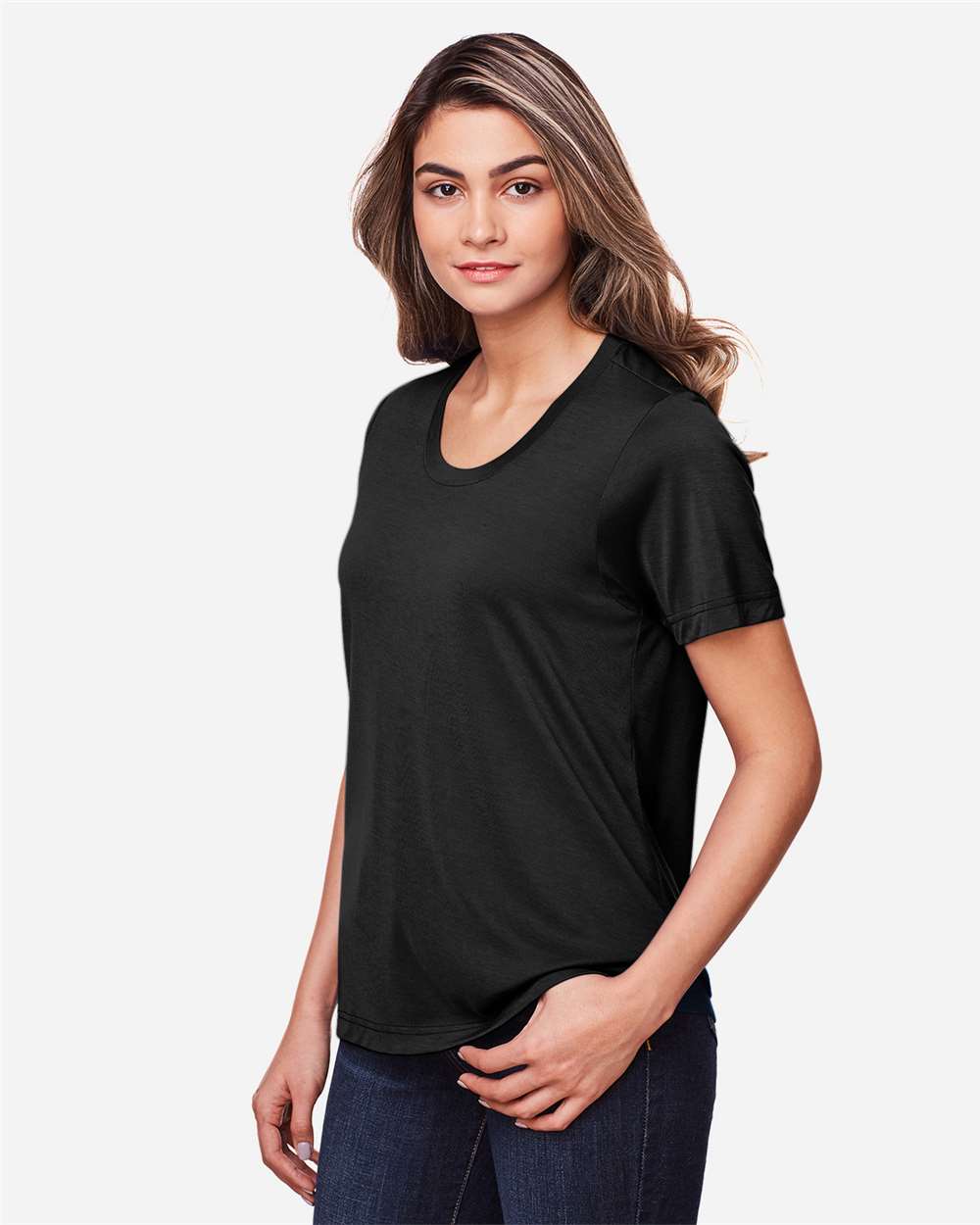 Women's Fusion ChromaSoft™ Performance T-Shirt - OnModelSide - B273A7502 - Black