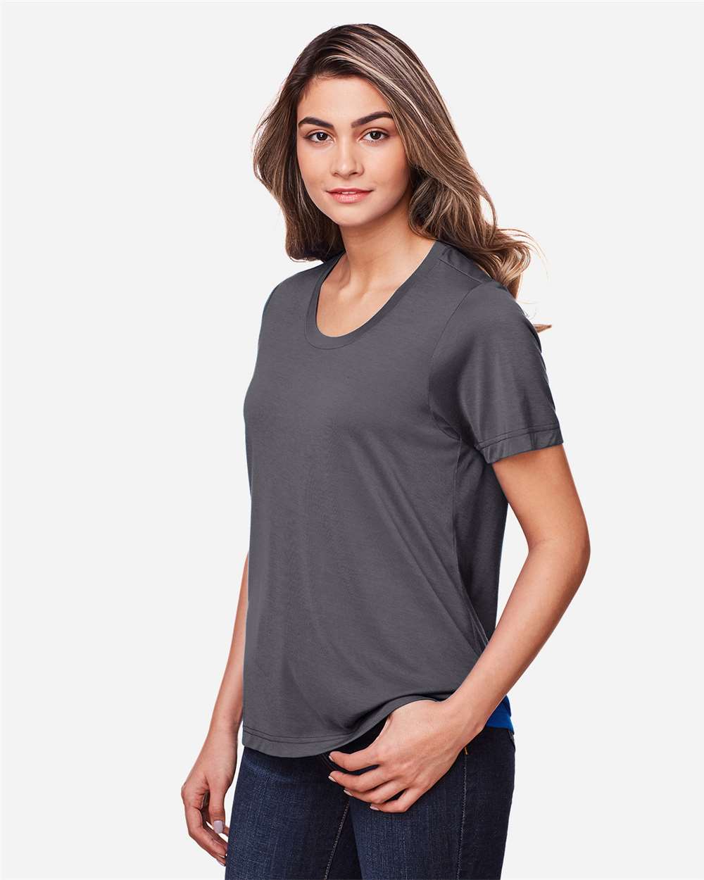 Women's Fusion ChromaSoft™ Performance T-Shirt - OnModelSide - B273A7582 - Carbon