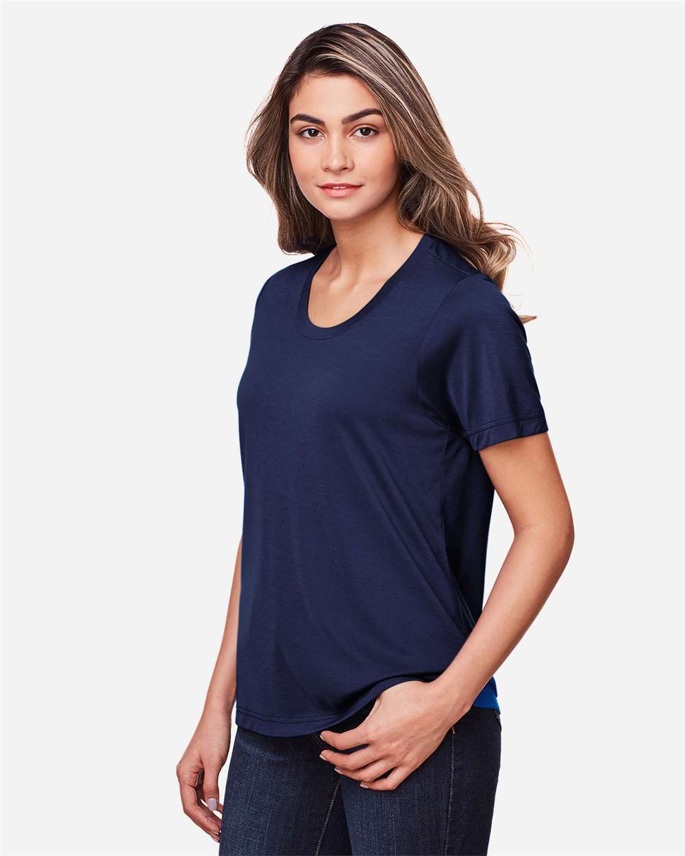 Women's Fusion ChromaSoft™ Performance T-Shirt - OnModelSide - B273A7652 - Classic Navy