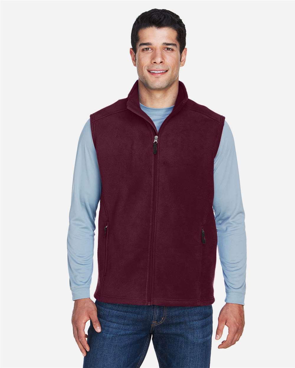 Men's Journey Fleece Vest - OnModelFront - B235A7533 - Burgundy
