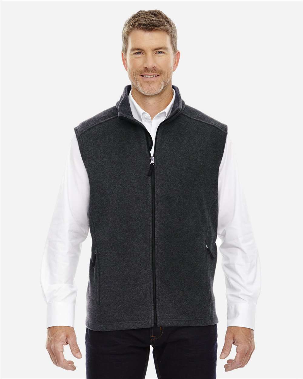 Men's Journey Fleece Vest - OnModelFront - B235A7583 - Heather Charcoal