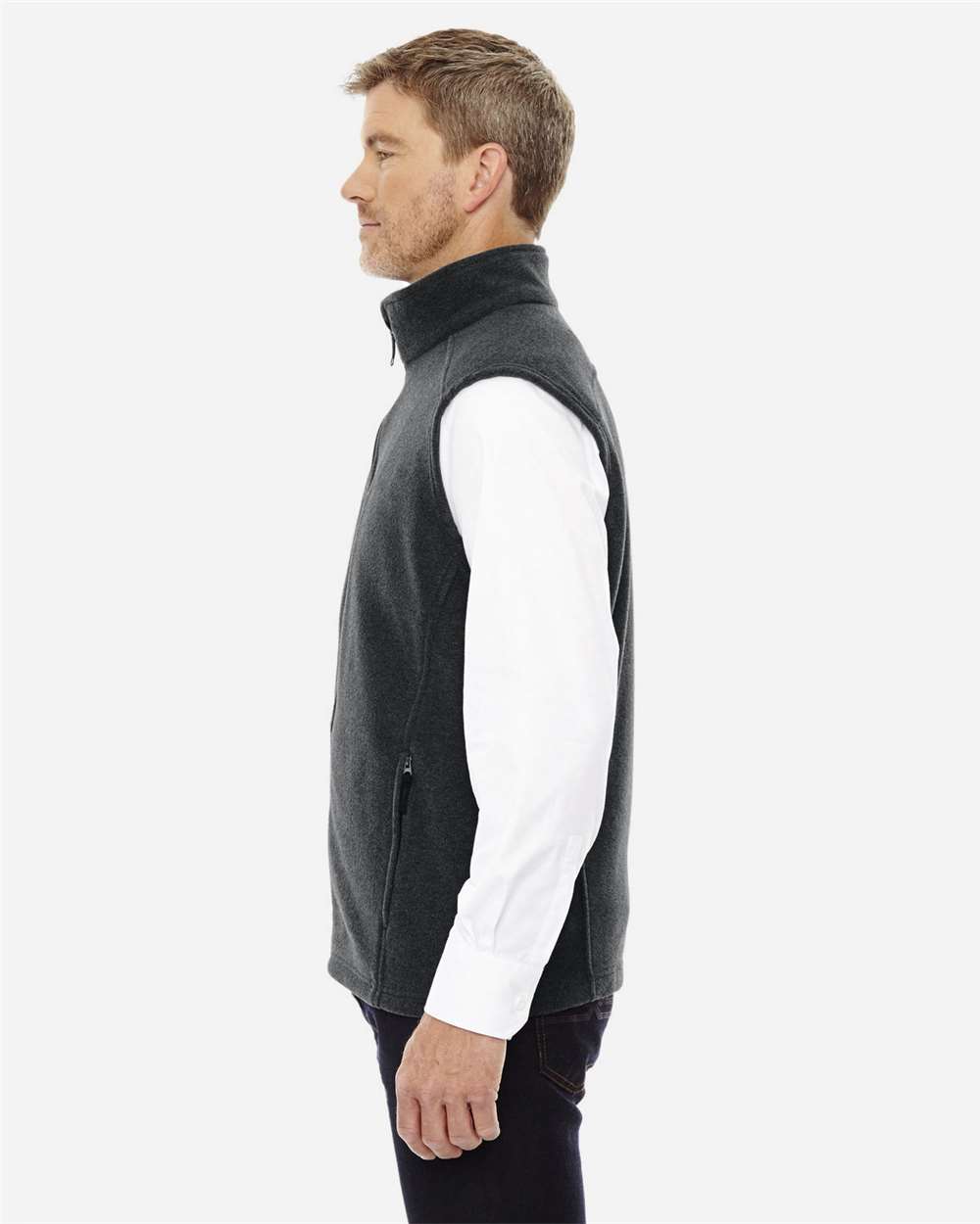 Men's Journey Fleece Vest - OnModelSide - B235A7583 - Heather Charcoal