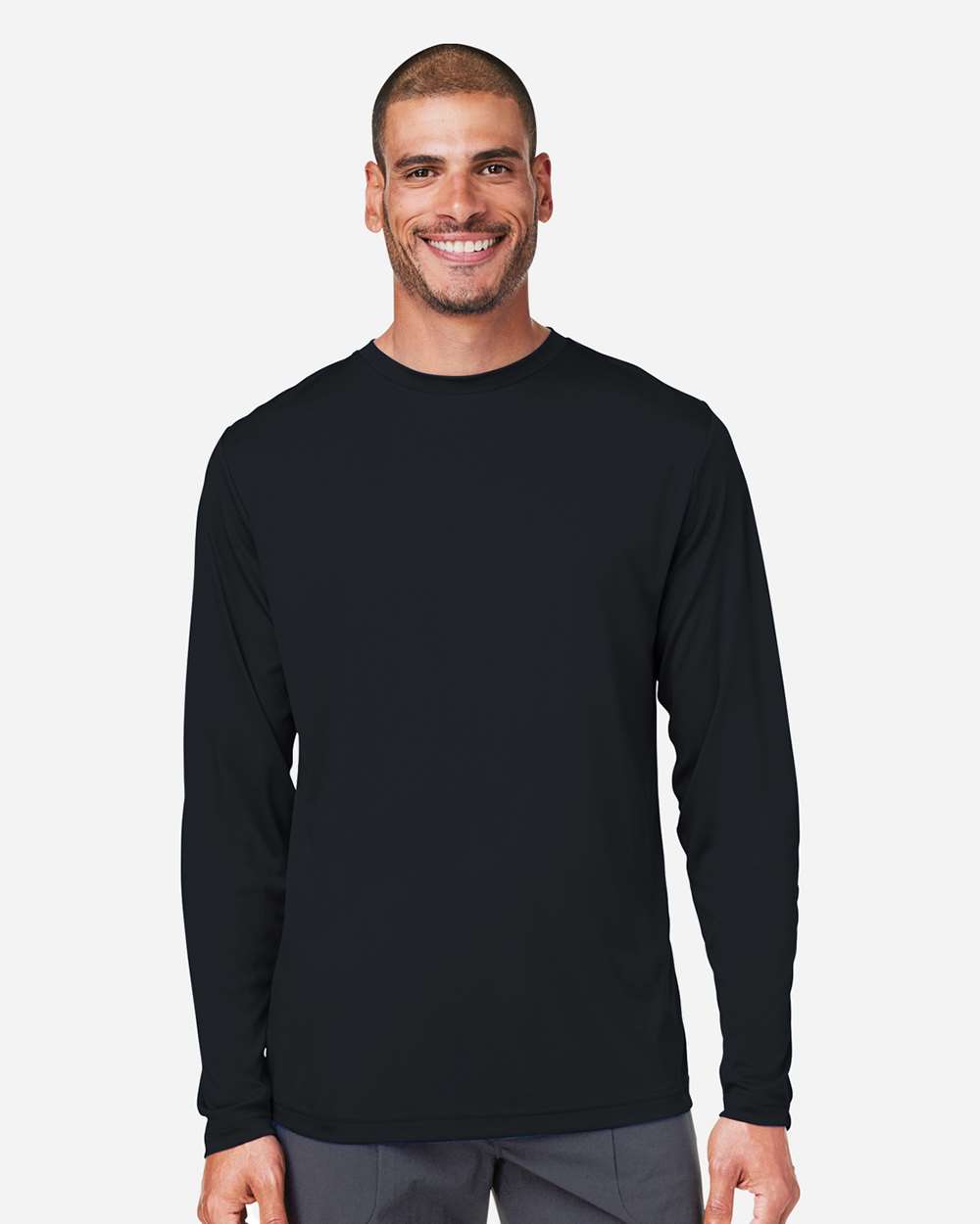 Unisex Capital Long Sleeve Performance T-Shirt - OnModelFront - B267A7502 - Black