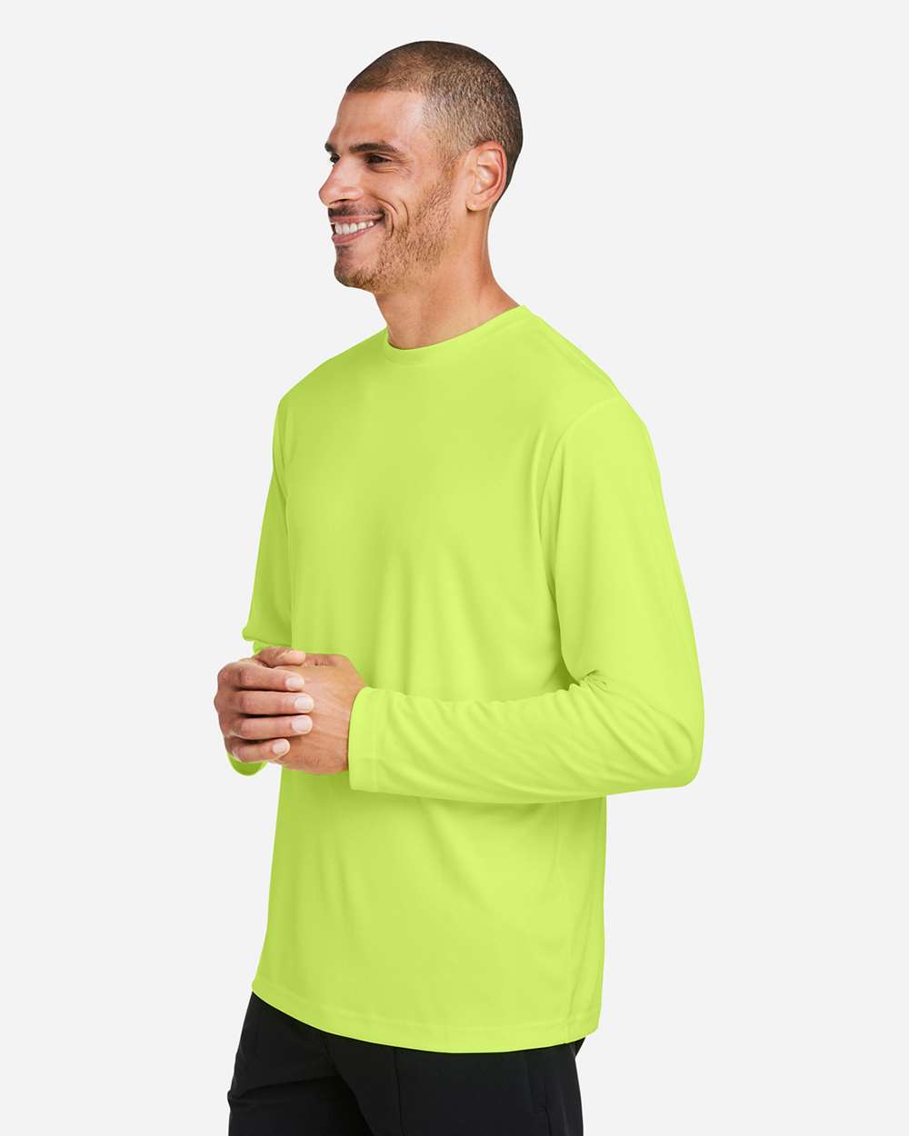 Unisex Capital Long Sleeve Performance T-Shirt - OnModelSide - B267A7162 - Safety Yellow