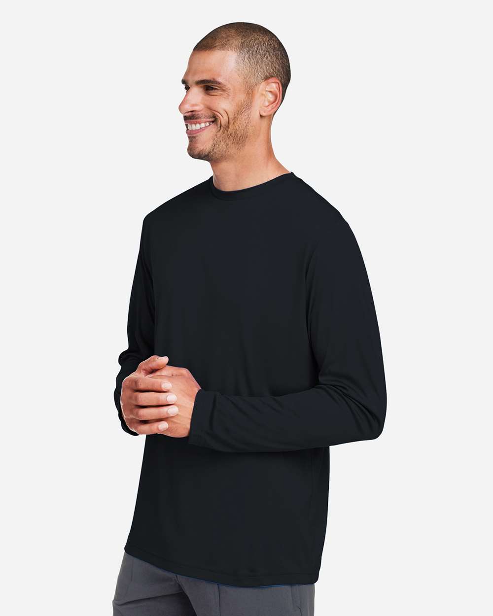 Unisex Capital Long Sleeve Performance T-Shirt - OnModelSide - B267A7502 - Black