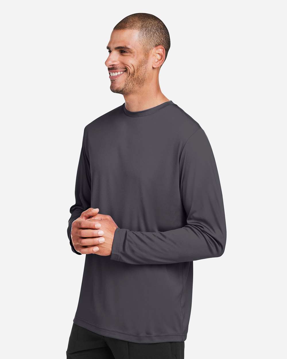 Unisex Capital Long Sleeve Performance T-Shirt - OnModelSide - B267A7582 - Carbon