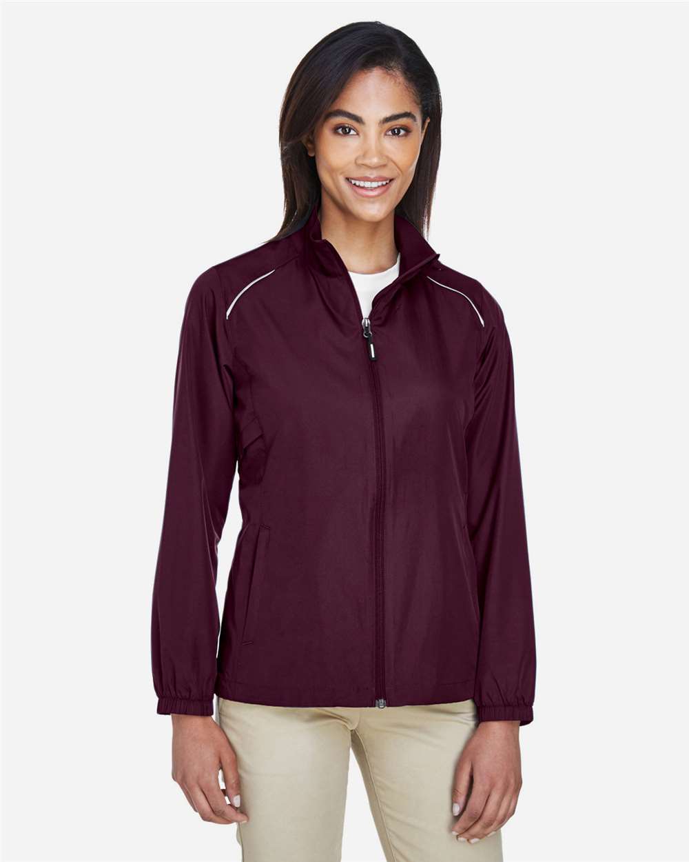 Women's Techno Lite Motivate Unlined Lightweight Jacket - OnModelFront - B209A7532 - Burgundy