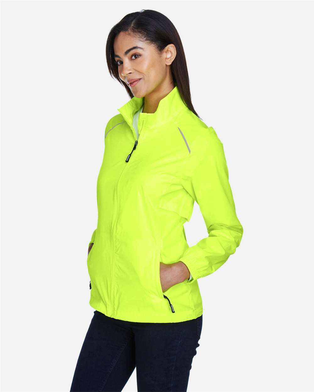 Women's Techno Lite Motivate Unlined Lightweight Jacket - OnModelSide - B209A7162 - Safety Yellow