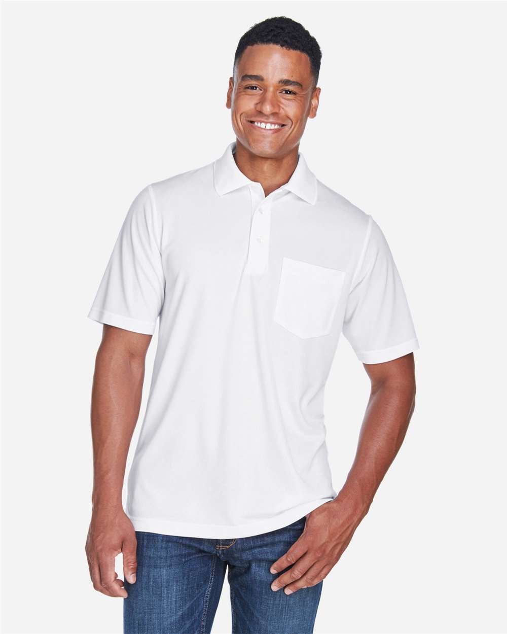 Men's Origin Performance Piqué Polo with Pocket - OnModelFront - B222A7003 - White