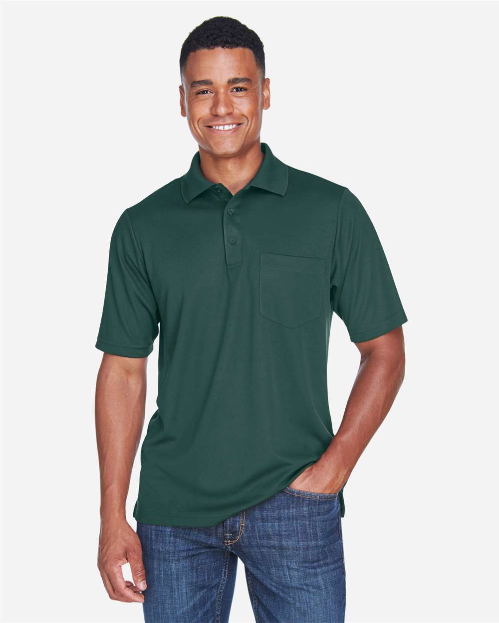 Men's Origin Performance Piqué Polo with Pocket - OnModelFront - B222A7543 - Forest