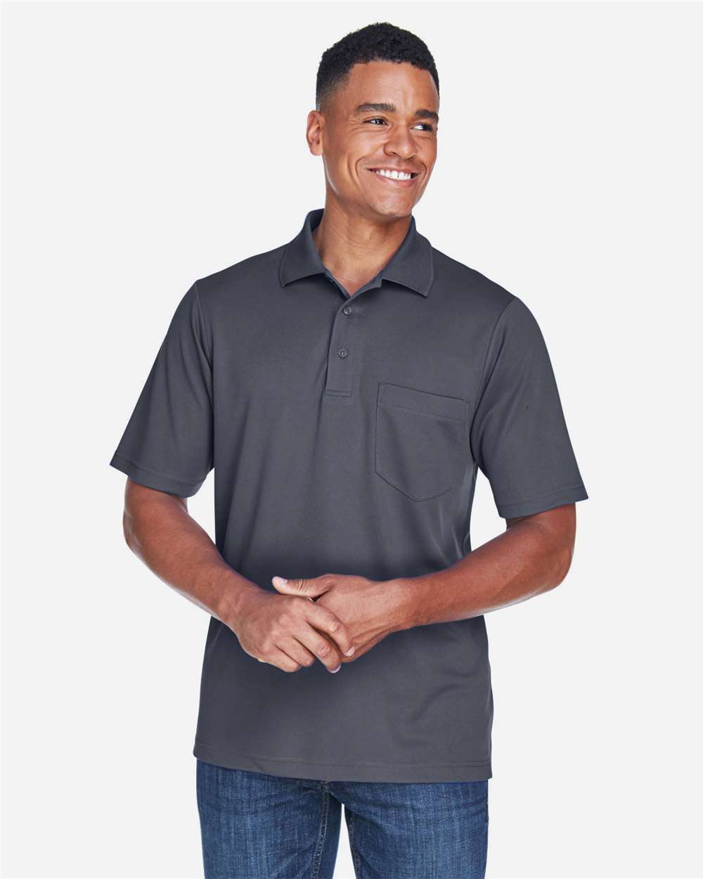 Men's Origin Performance Piqué Polo with Pocket - OnModelFront - B222A7583 - Carbon