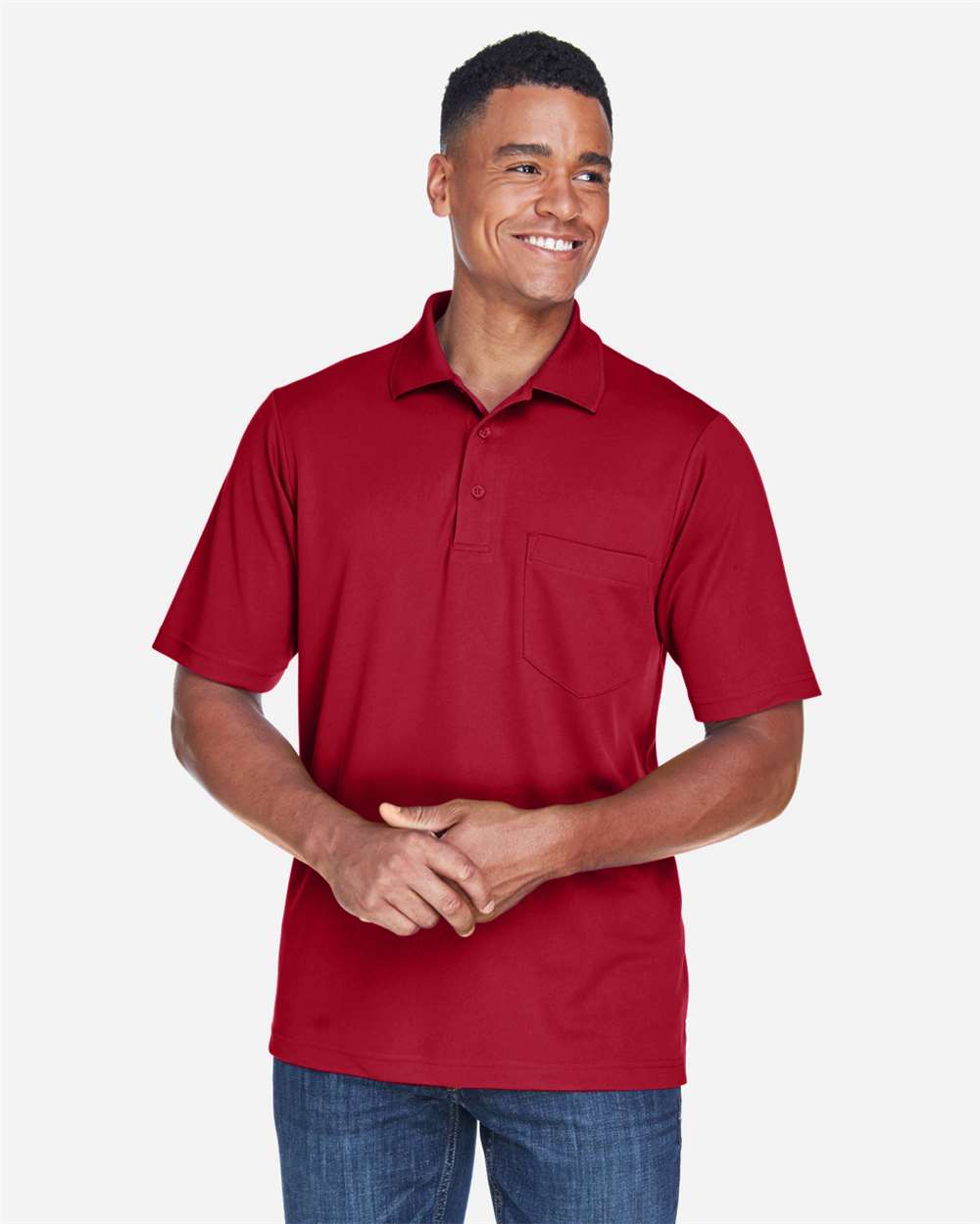 Men's Origin Performance Piqué Polo with Pocket - OnModelFront - B222A7703 - Classic Red