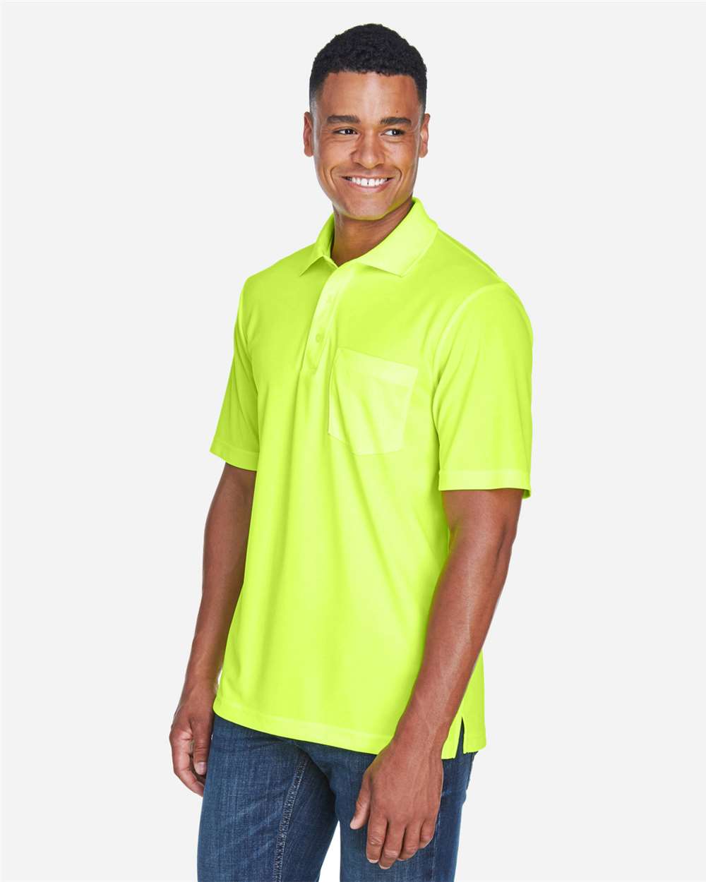 Men's Origin Performance Piqué Polo with Pocket - OnModelSide - B222A7163 - Safety Yellow