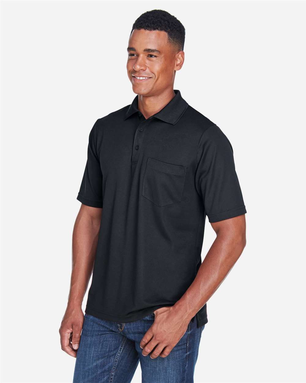 Men's Origin Performance Piqué Polo with Pocket - OnModelSide - B222A7503 - Black