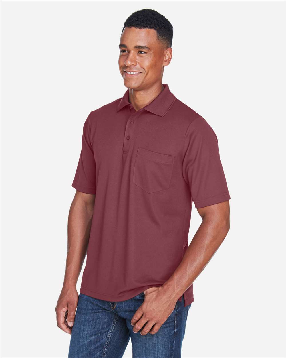 Men's Origin Performance Piqué Polo with Pocket - OnModelSide - B222A7533 - Burgundy