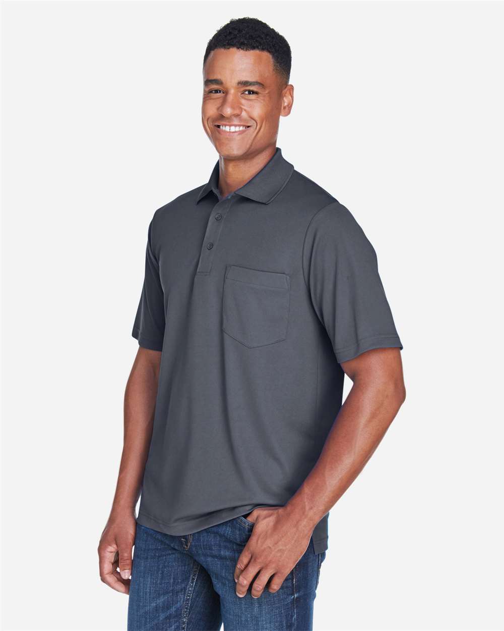 Men's Origin Performance Piqué Polo with Pocket - OnModelSide - B222A7583 - Carbon