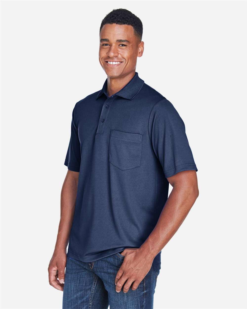 Men's Origin Performance Piqué Polo with Pocket - OnModelSide - B222A7653 - Classic Navy