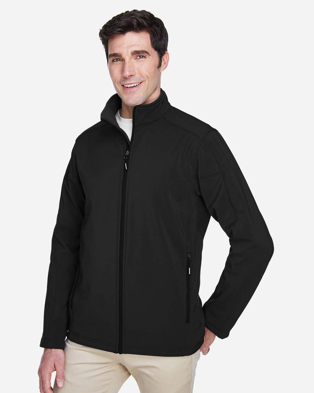 Men's Cruise Two-Layer Fleece Bonded Soft Shell Jacket - OnModelSide - B228A7502 - Black