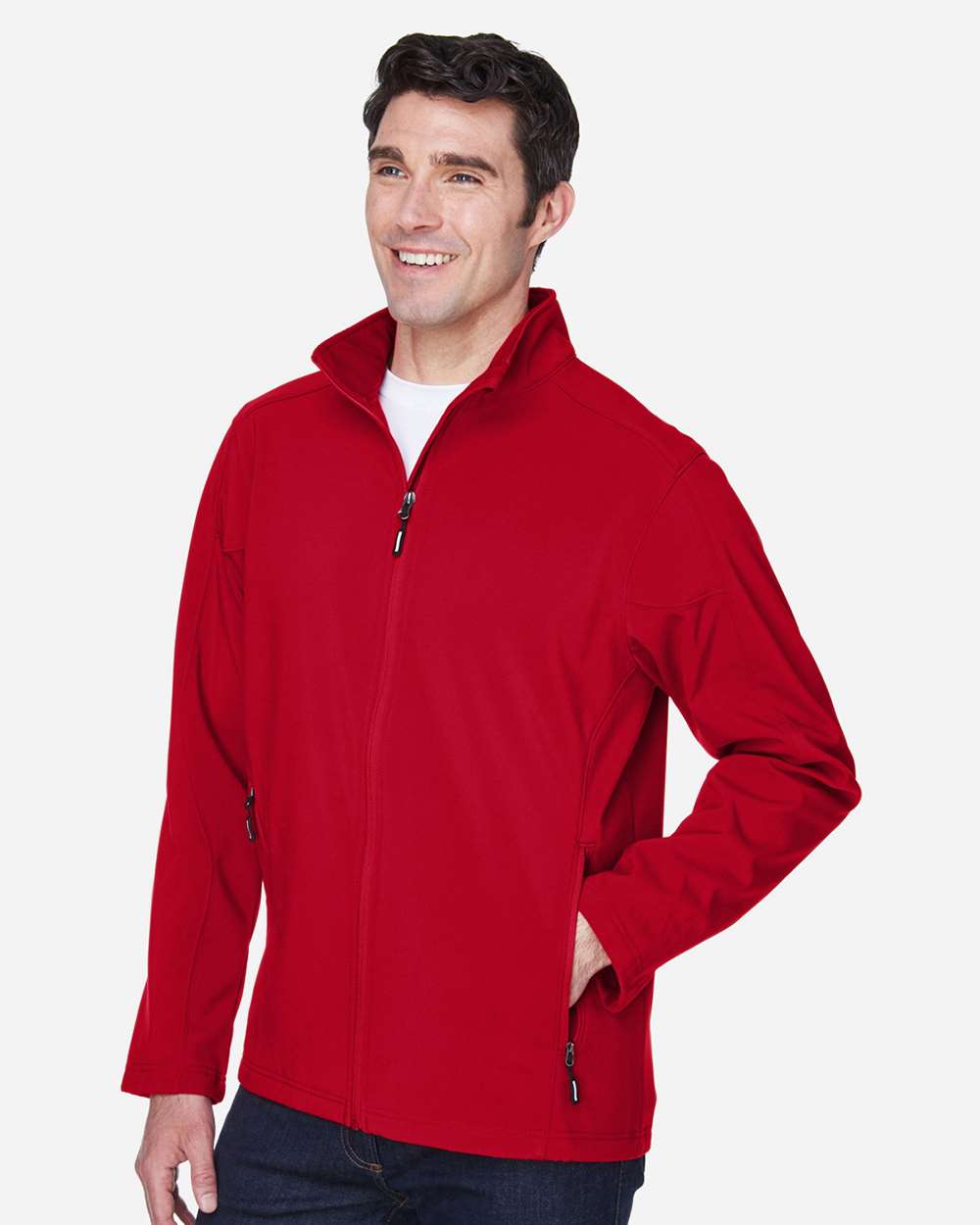 Men's Cruise Two-Layer Fleece Bonded Soft Shell Jacket - OnModelSide - B228A7702 - Classic Red