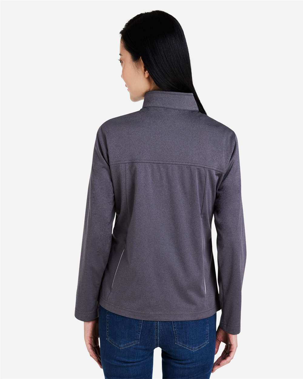 Women's Techno Lite Three-Layer Knit Tech-Shell - OnModelBack - B304A7102 - Carbon Heather