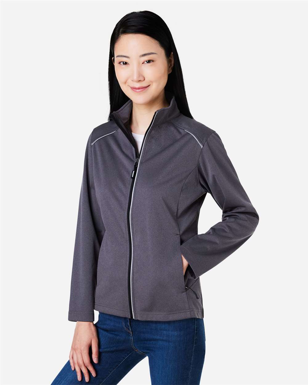 Women's Techno Lite Three-Layer Knit Tech-Shell - OnModelSide - B304A7102 - Carbon Heather