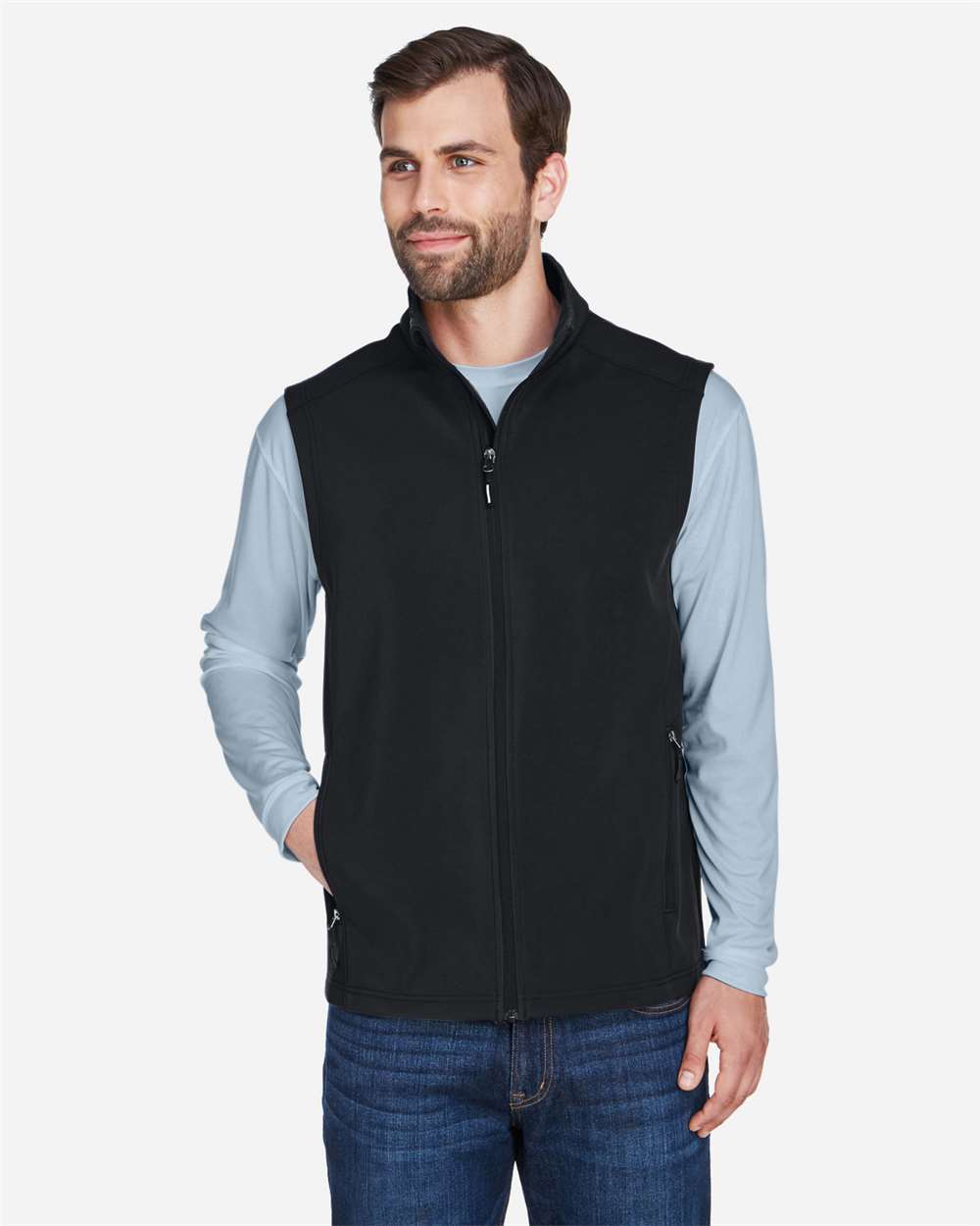 Men's Cruise Two-Layer Fleece Bonded Soft Shell Vest - OnModelFront - B297A7503 - Black