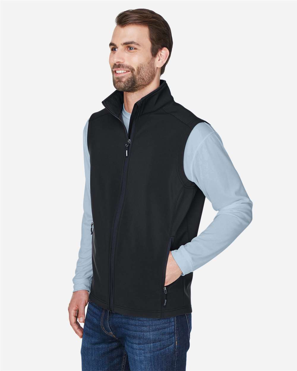 Men's Cruise Two-Layer Fleece Bonded Soft Shell Vest - OnModelSide - B297A7503 - Black