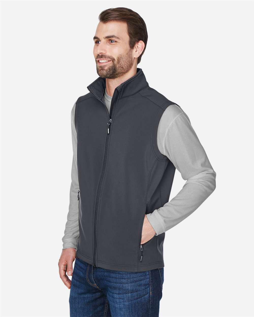 Men's Cruise Two-Layer Fleece Bonded Soft Shell Vest - OnModelSide - B297A7583 - Carbon