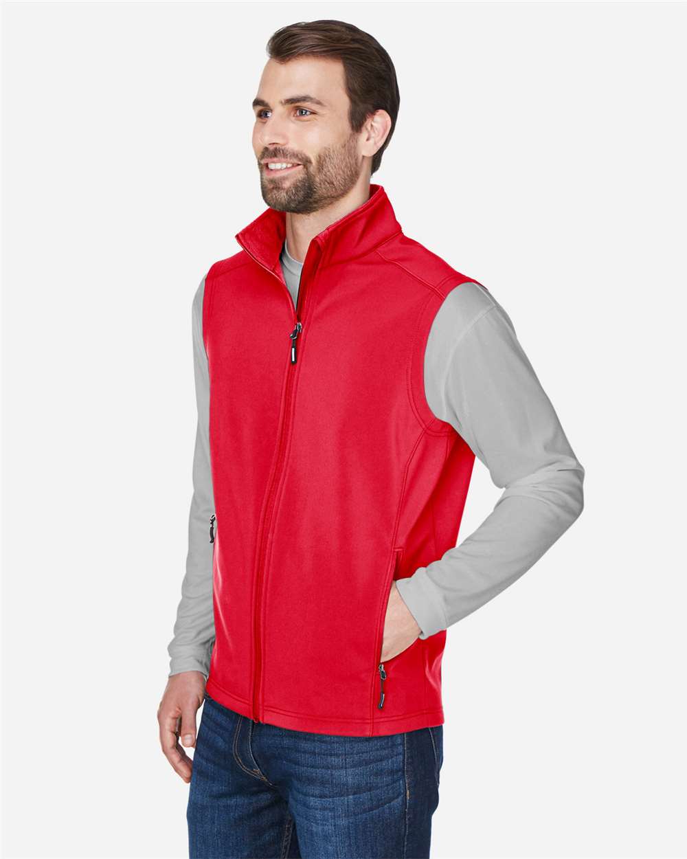 Men's Cruise Two-Layer Fleece Bonded Soft Shell Vest - OnModelSide - B297A7703 - Classic Red