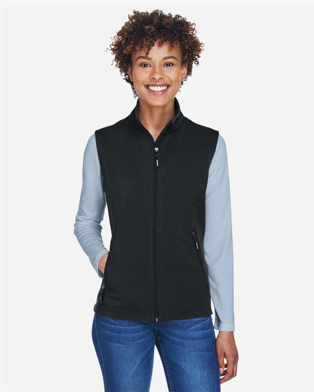 Women's Cruise Two-Layer Fleece Bonded Soft Shell Vest - OnModelFront - B298A7502 - Black