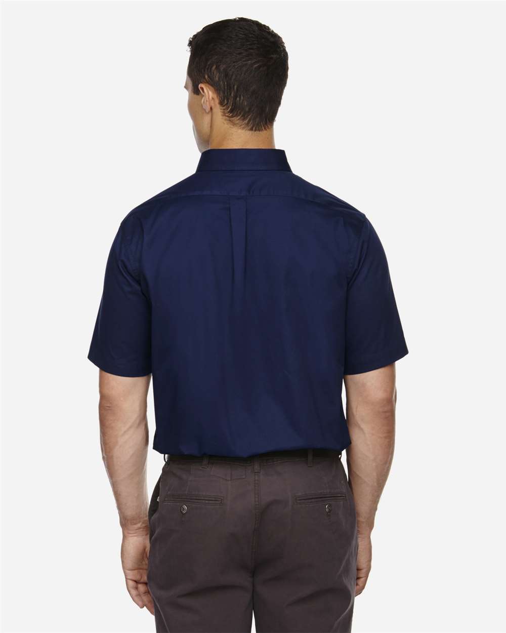 Men's Tall Optimum Short Sleeve Twill Dress Shirt - OnModelBack - B243A7655 - Classic Navy