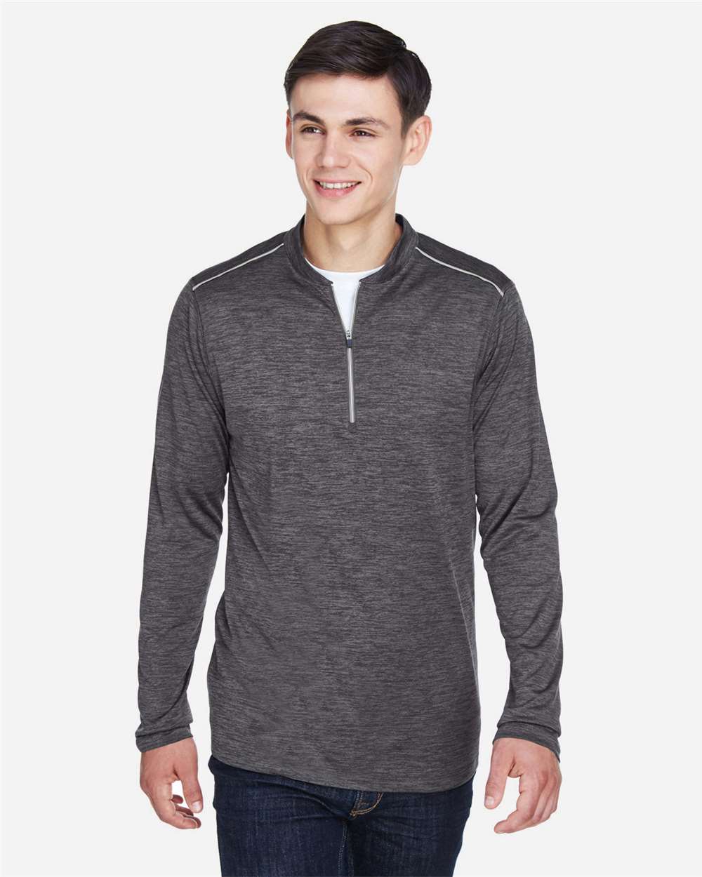 Men's Tall Kinetic Performance Quarter-Zip Pullover - OnModelFront - B282A7585 - Carbon Heather/ Black