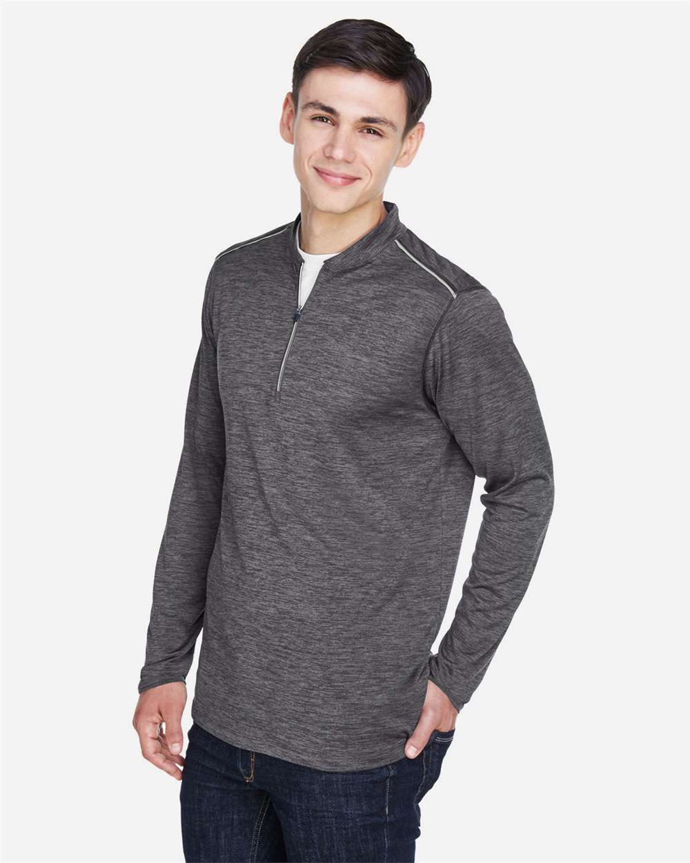 Men's Tall Kinetic Performance Quarter-Zip Pullover - OnModelSide - B282A7585 - Carbon Heather/ Black
