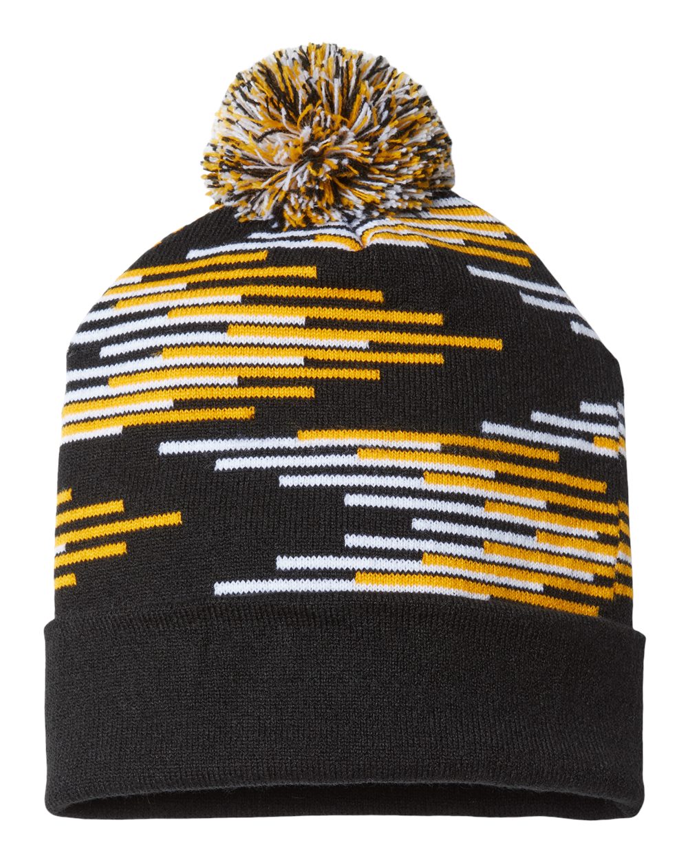 USA-Made Bar Beanie - Front - B91695100 - Black/ Gold/ White