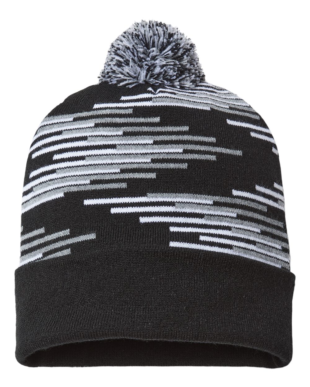 USA-Made Bar Beanie - Front - B91695110 - Black/ Heather Grey/ White