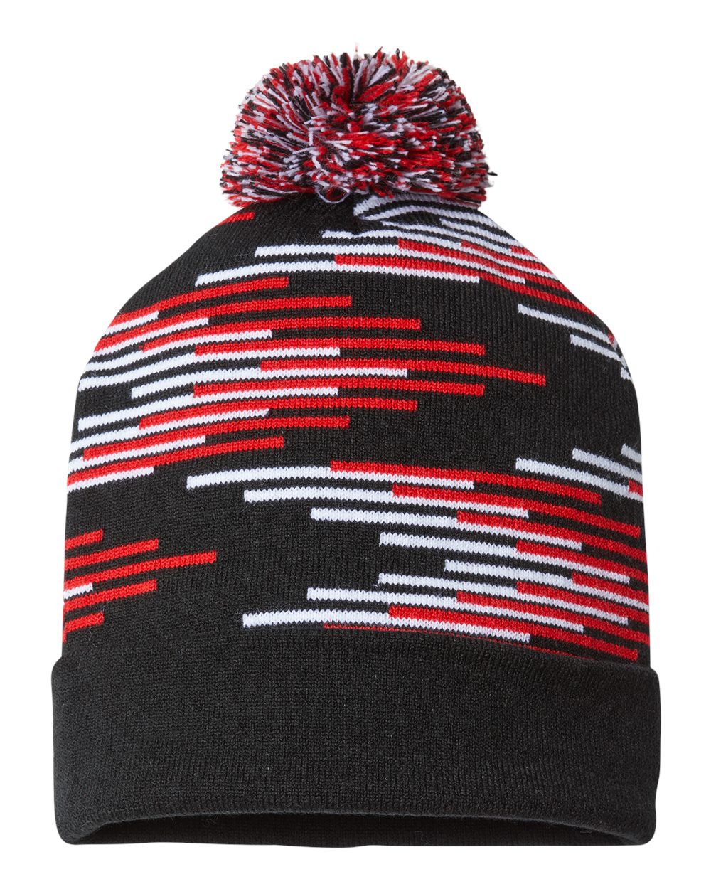 USA-Made Bar Beanie - Front - B91695120 - Black/ True Red/ White
