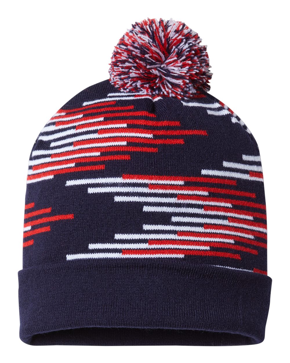 USA-Made Bar Beanie - Front - B91695130 - True Navy/ True Red/ White