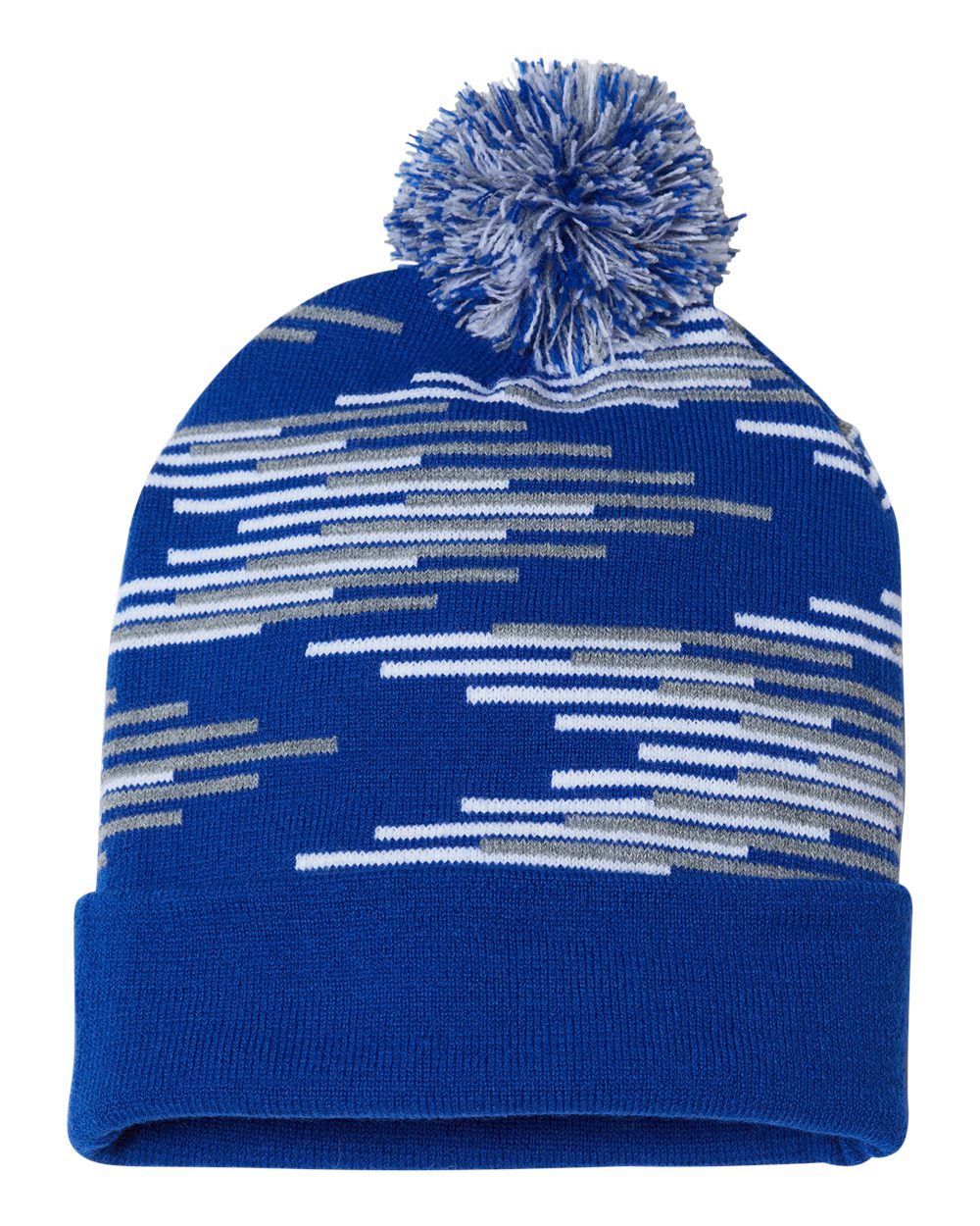 USA-Made Bar Beanie - Front - B91695750 - True Royal/ Heather/ White