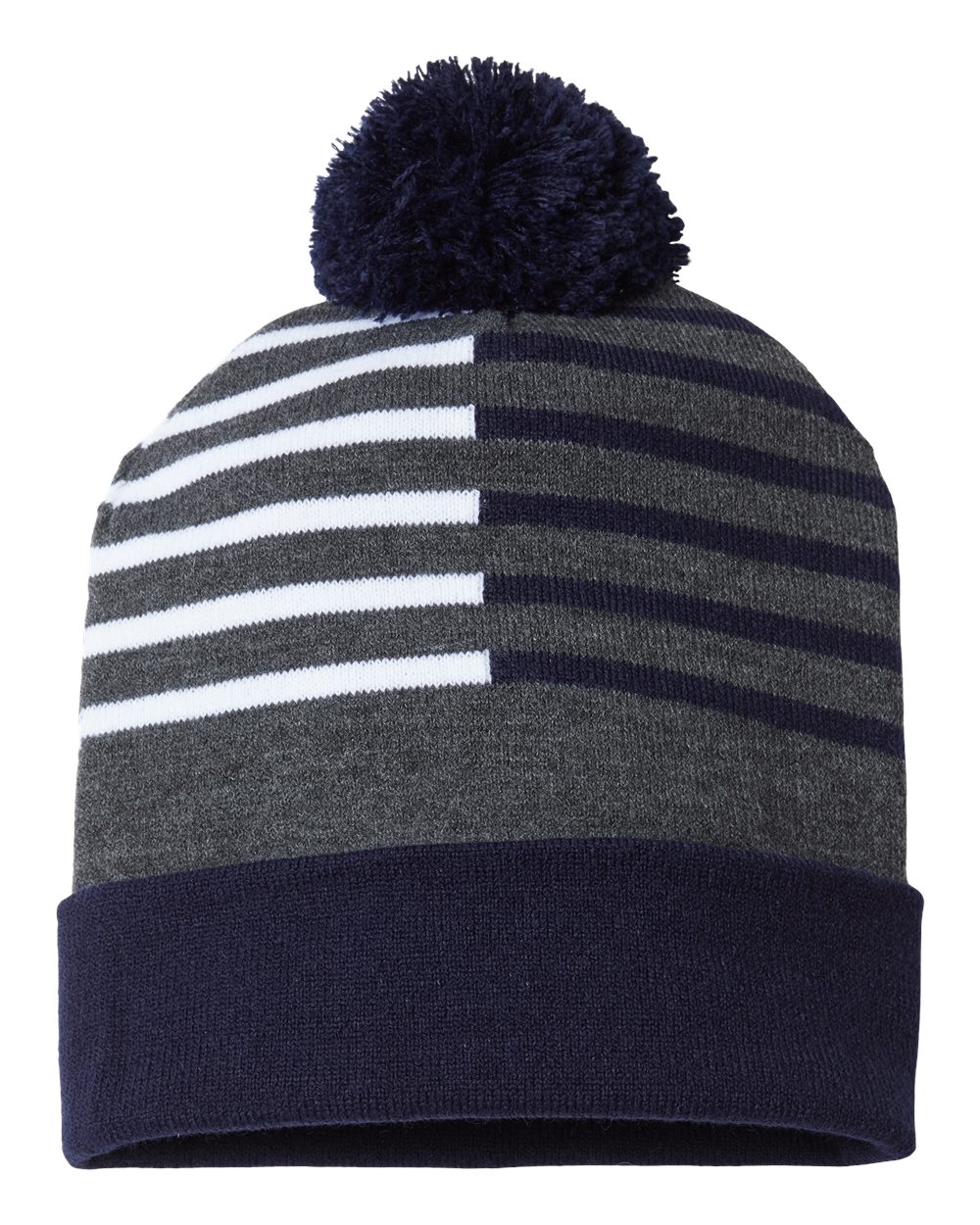 USA-Made Half Color Beanie - Front - B91895650 - True Navy/ White