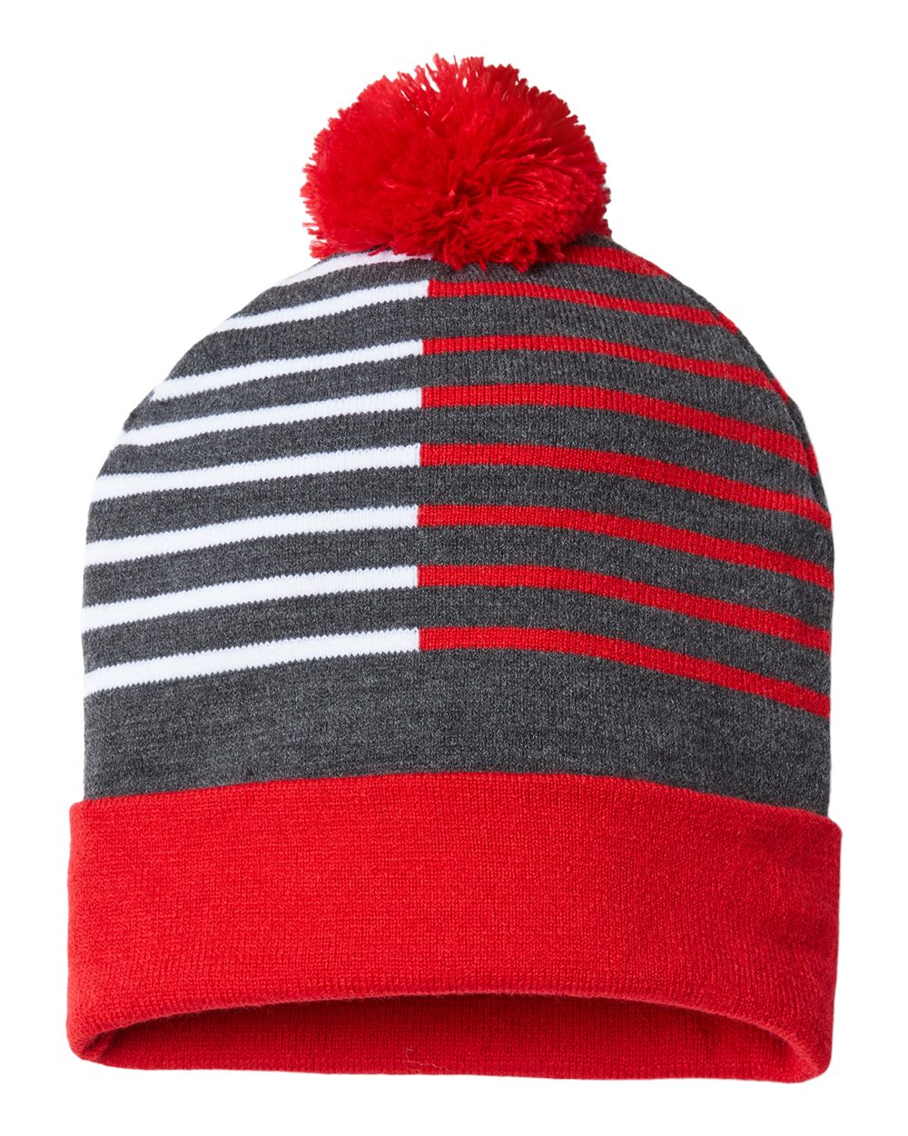 USA-Made Half Color Beanie - Front - B91895700 - True Red/ White